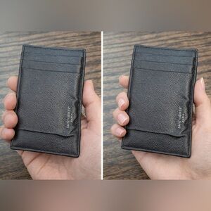 Saint Laurent (YSL) Unisex Pebbled Leather Card Holder in Black